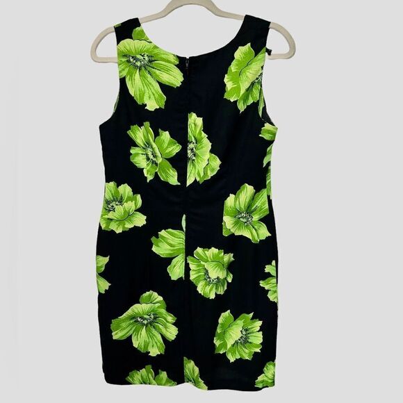 Vintage S.L. Fashions Floral Short Black Sleeveless Mini Dress Green Flowers - Picture 3 of 10